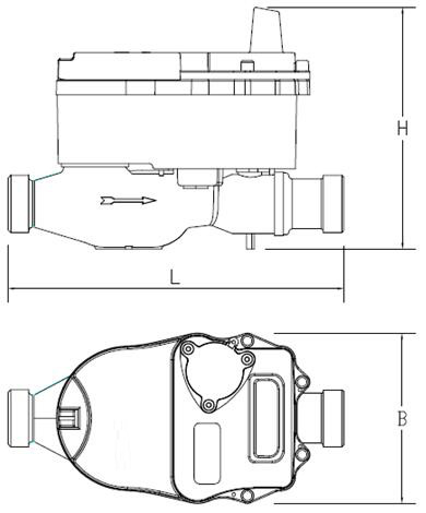 無(wu)線遠傳(chuán)閥控水(shuǐ)表外形(xíng)尺寸圖(tú)