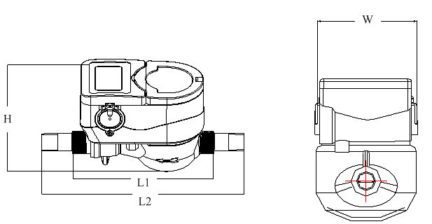 IC卡預(yu)付費直(zhi)飲水水(shui)表外形(xing)尺寸圖(tú)